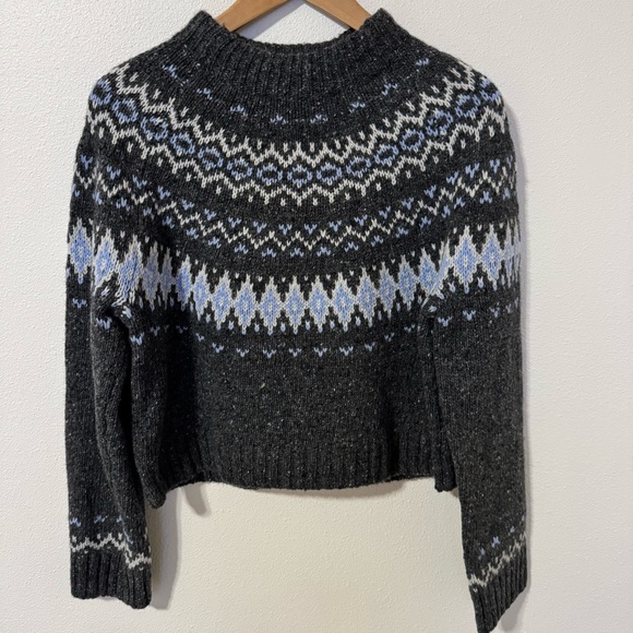 J. Crew Sweaters - J Crew Fair Isle Wide-Mockneck Sweater Gray Merino Wool Nordic Fair Isle 2024-XS
